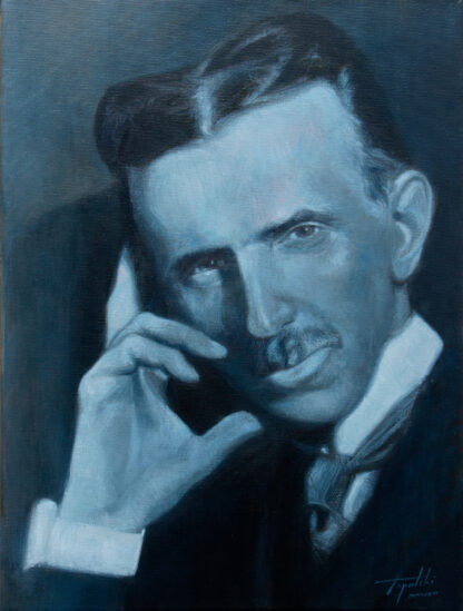 Plavi Nikola Tesla Portret - 40x30cm - 2022.-Originalno Ulje na platnu - umetnik Darko Topalski