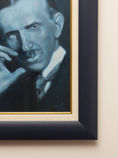 Potpis - Plavi Nikola Tesla Portret - 40x30cm - 2022.-Originalno Ulje na platnu - umetnik Darko Topalski