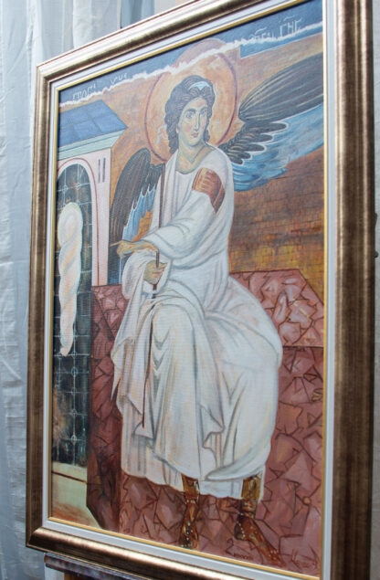 Sa strane 2 - Beli Anđeo - Uramljena Pravoslavna Ikona - 70x50cm - 2023 - Originalno ulje na platnu - umetnik Milica Marušić