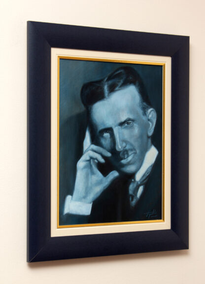 Sa strane - Plavi Nikola Tesla Portret - 40x30cm - 2022.-Originalno Ulje na platnu - umetnik Darko Topalski