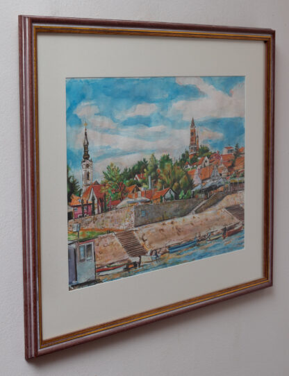 Zemun – 65x50cm - 2022 - sa stranej - Uramljen Akvarel na papiru – Originalna Umetnička slika umetnik Milica MARUŠIĆ