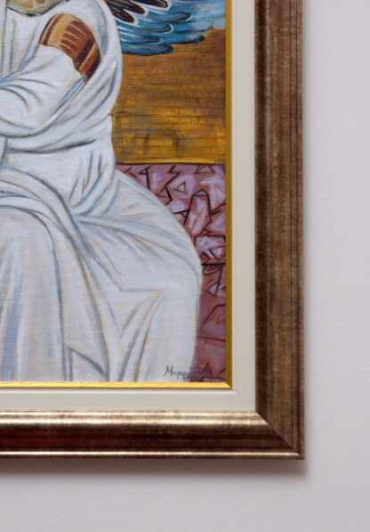 Beli Anđeo - detalj - Uramljena Pravoslavna Ikona - 62x48cm Ulje na platnu – Umetnička slika umetnik Milica MARUŠIĆ