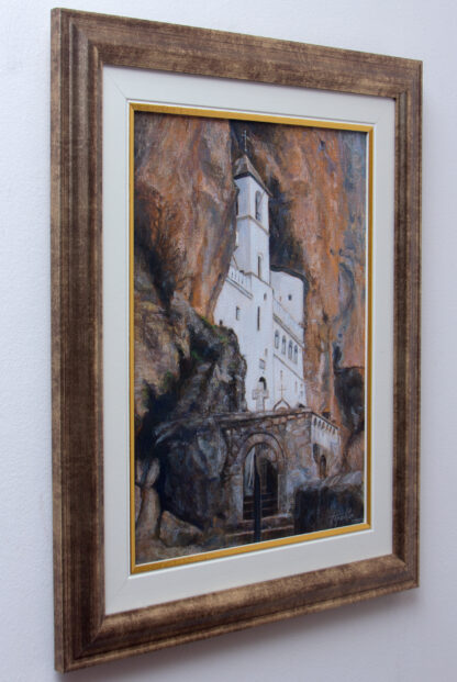 Manastir Ostrog - sa starne - Pejzaž - Uramljena Umetnička slika 54.5x44.5cm Ulje na platnu 2023.- umetnik Darko TOPALSKI