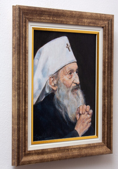 Patrijarh Pavle - Portret - sa strane - Uramljena Umetnička slika 26.5x32.5 Ulje na platnu 2023.- umetnik Darko TOPALSKI