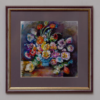 Cveće -  Mrtva Priroda - Uramljen Akvarel - 39x39cm