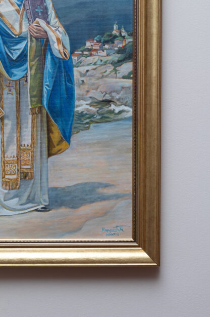 Sveti Nikola - uramljena Pravoslavna Ikona - potpis - 60x75cm Ulje na platnu po Urosu Predicu - Umetnička slika umetnik Milica MARUŠIĆ